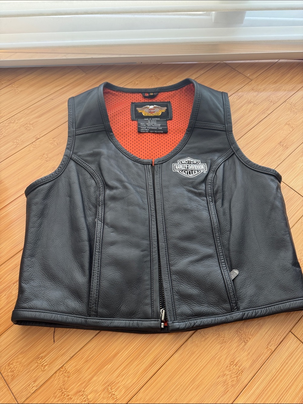 Harley-Davidson Black Leather Vest with Orange Lining